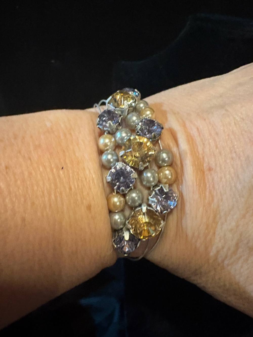 Avon Pearl and Crystal Multi-Row Stretch Bracelet